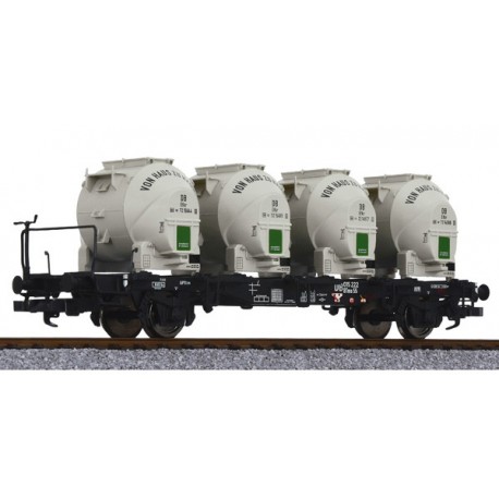 ** Liliput L235125 x 1 Flat Wagon BT55 with Brake Platform & Four Containers DB Ep.III