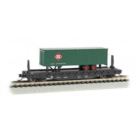 ** Bachmann 16752 x 1 52'6" Flat Car Baltimore & Ohio® with REA EXPRESS Trailer