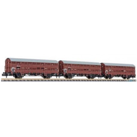 ** Liliput 260141 3-Unit Set, Livestock Wagon, Type Hbers 358, Without Platform, DB, Ep.IV
