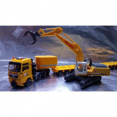 ** Herpa Trucks 307277 MAN TGX XXL 640 lowboy semitrailer with Liebherr 954 with sorting Grabs "Max Bögl"