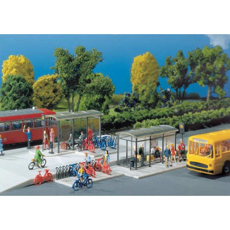 ** Faller 272543 Modern Bus Stops (2) and Bicycle Rack Kit VI